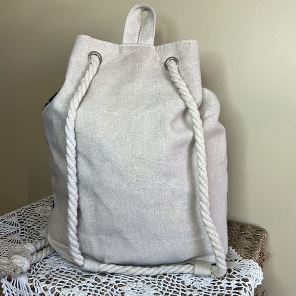 Canvas snowflake print drawstring knapsack - Picture 6 of 9